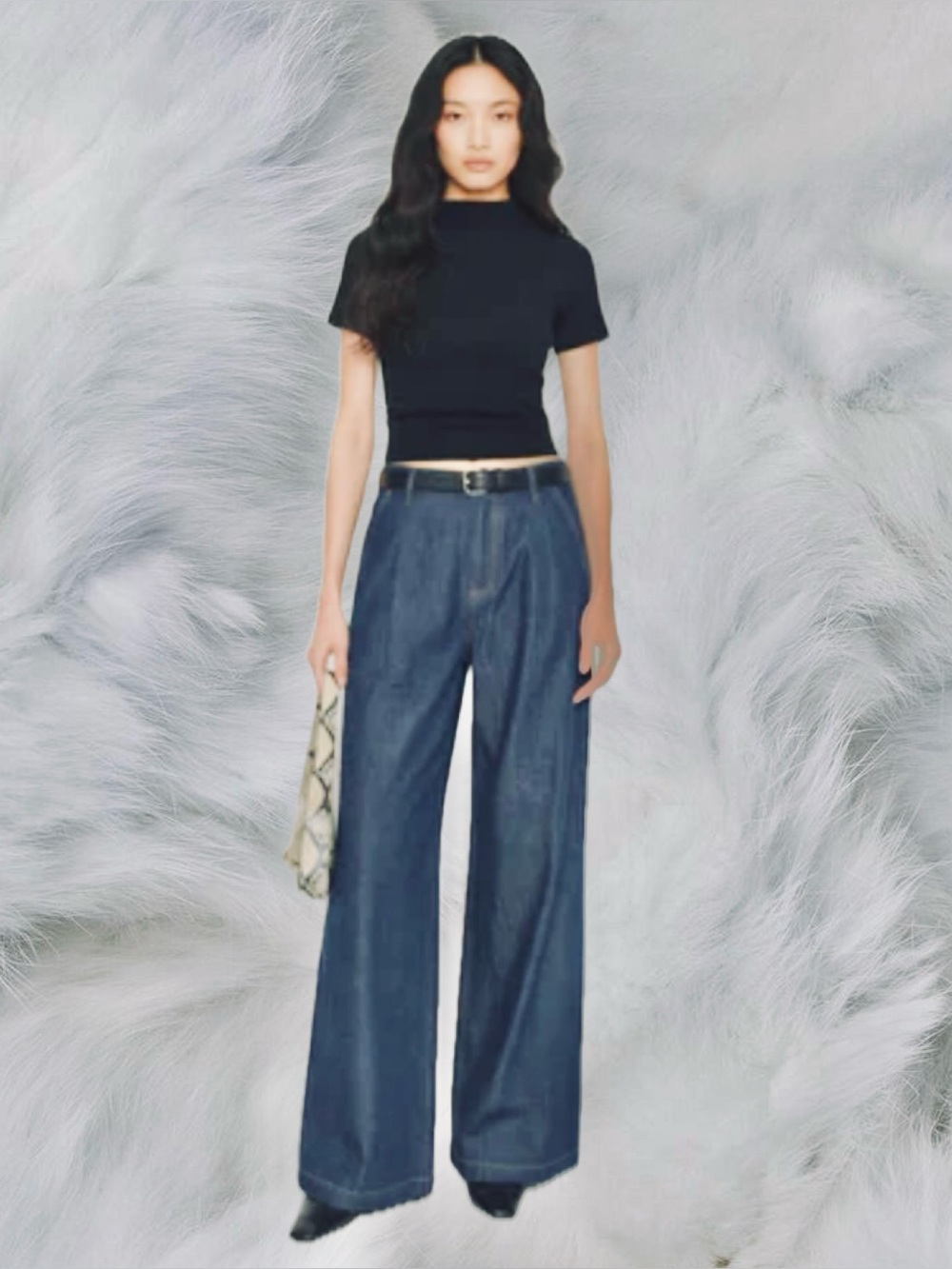 New York & Company Chambray Denim Cuffed Wide-leg Trousers
